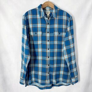 L.L.Bean Organic Cotton Flannel Fitted Long Sleeve Plaid Blue Shirt Mens XL-Tall